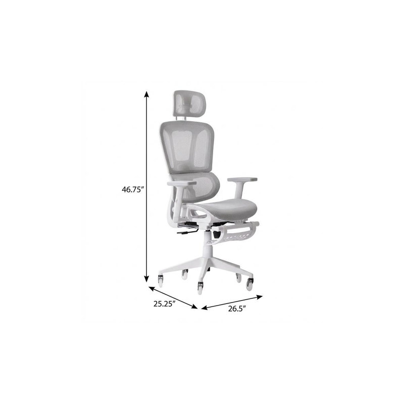 Fauteuil de jeu pivotant à roulettes, réglable en hauteur, gris pâle et blanc, avec repose-pieds