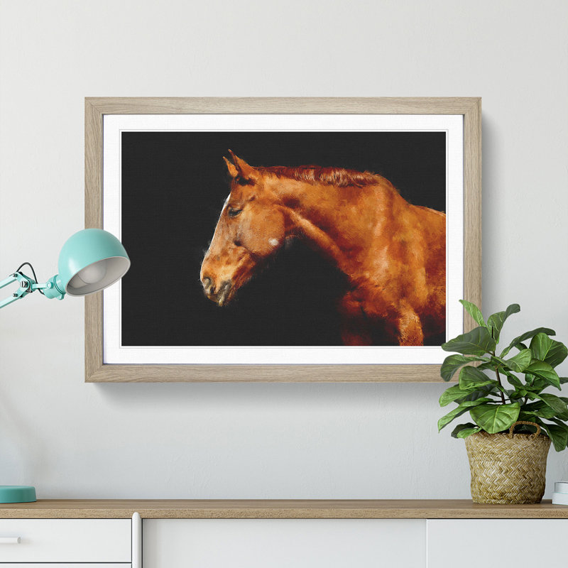 Chestnut Brown Horse - Picture Frame Graphic Art Print, 45cm H x 63cm W x 2cm D, Oak Framed