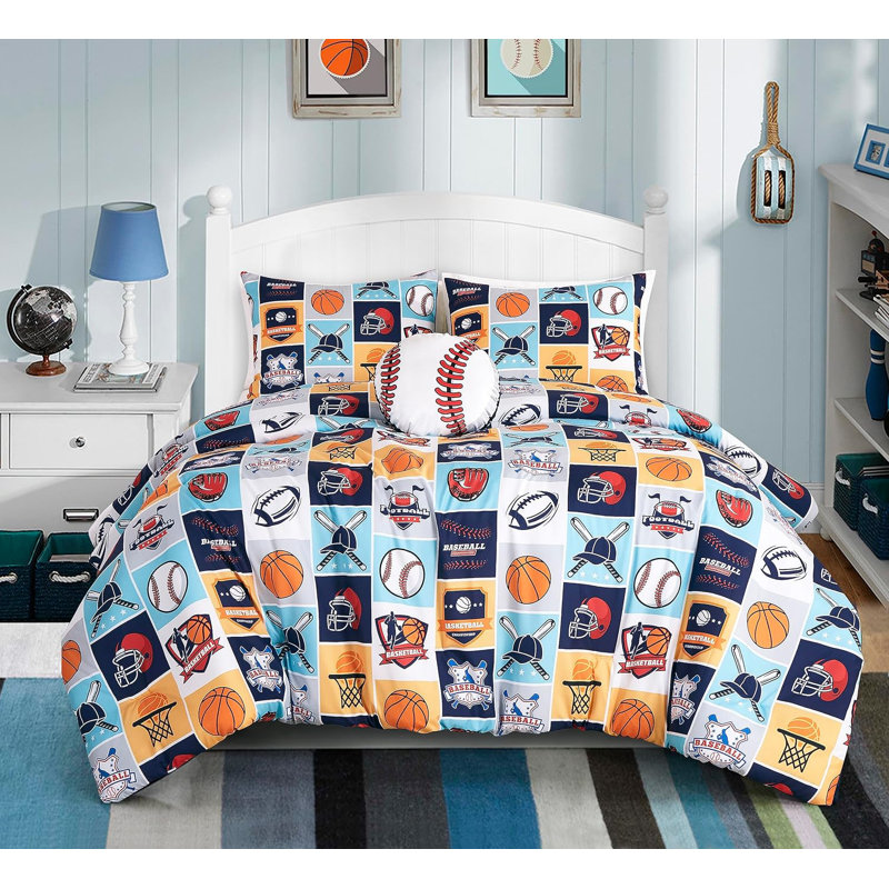 Twin White Microfiber Kids Sports Comforter Set