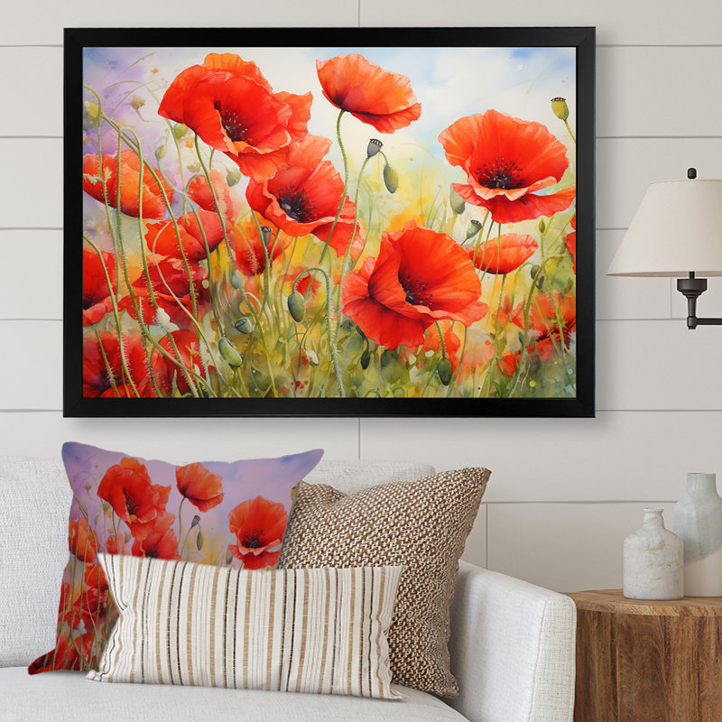 Radiant rouge coquelicots, H 24 po x l 32 po x P 1 po, Cadre simple noir