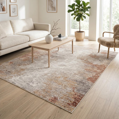 Terracotta free-form abstract machine-woven polyester accent rug