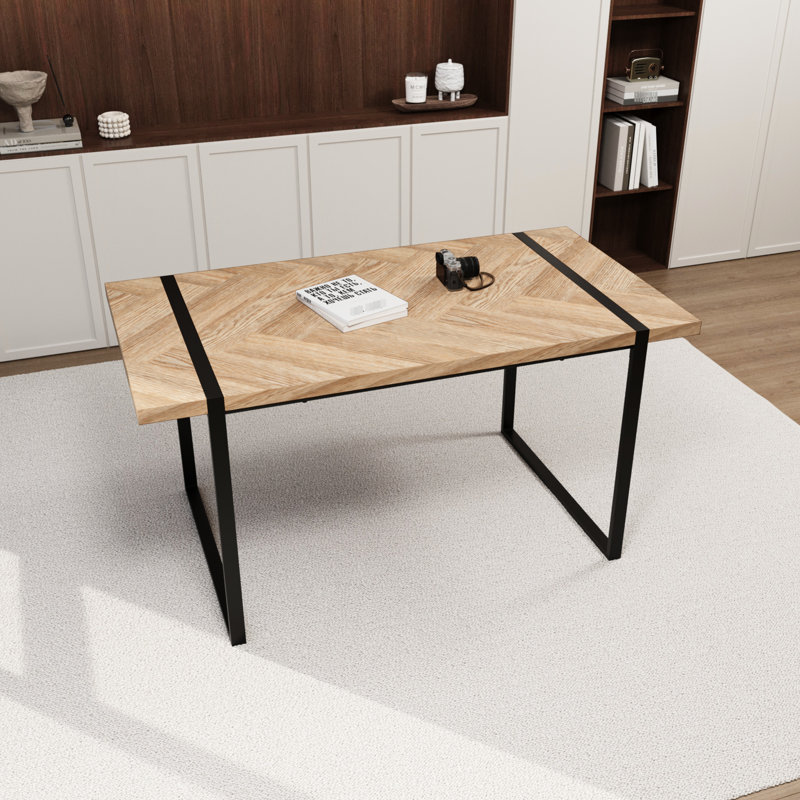 Table de salle à manger industrielle de 150 cm (59 po) avec pieds en bois de 3,8 cm (1,5 po) d'épaisseur et en métal noir, pouvant accueillir de 4 à 6 personnes pour des réunions entre amis, 3,8 cm (1,5 po), 15,2 cm (6 po),