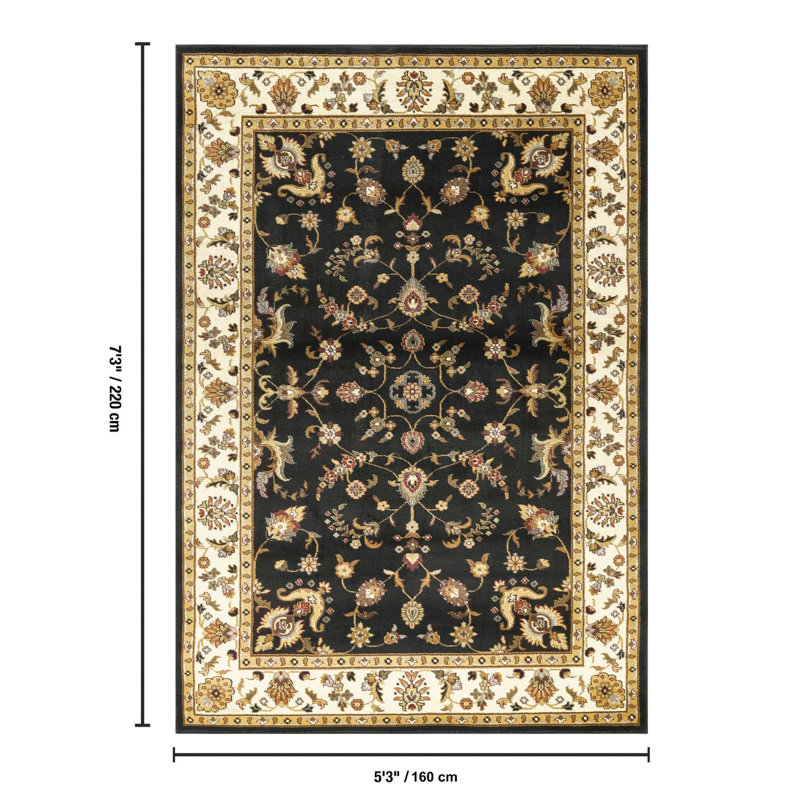 Tapis en polypropylène noir à motifs, 160 cm x 180 cm, pour une ambiance chaleureuse et accueillante.