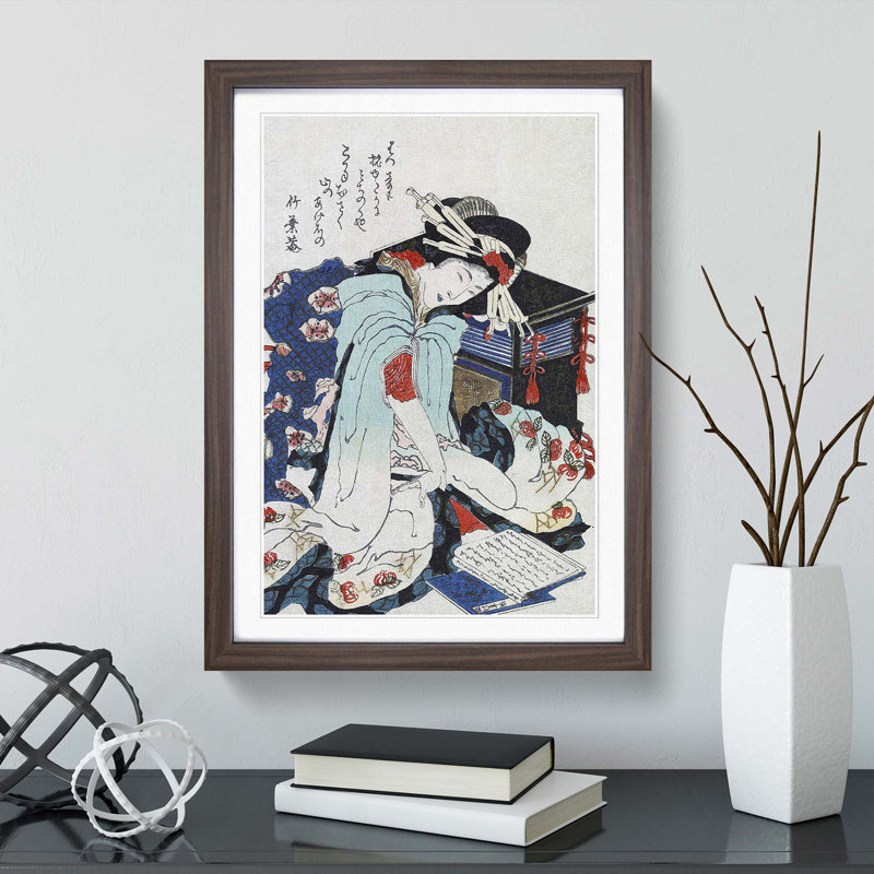 Woman Reading by Katsushika Hokusai - Framed Print, 48cm H x 36cm W x 2cm D, Walnut Framed