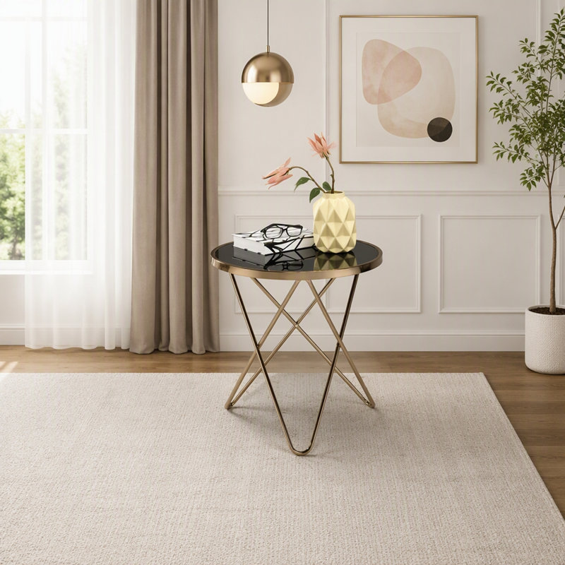 Table de bout noire et champagne avec plateau en verre