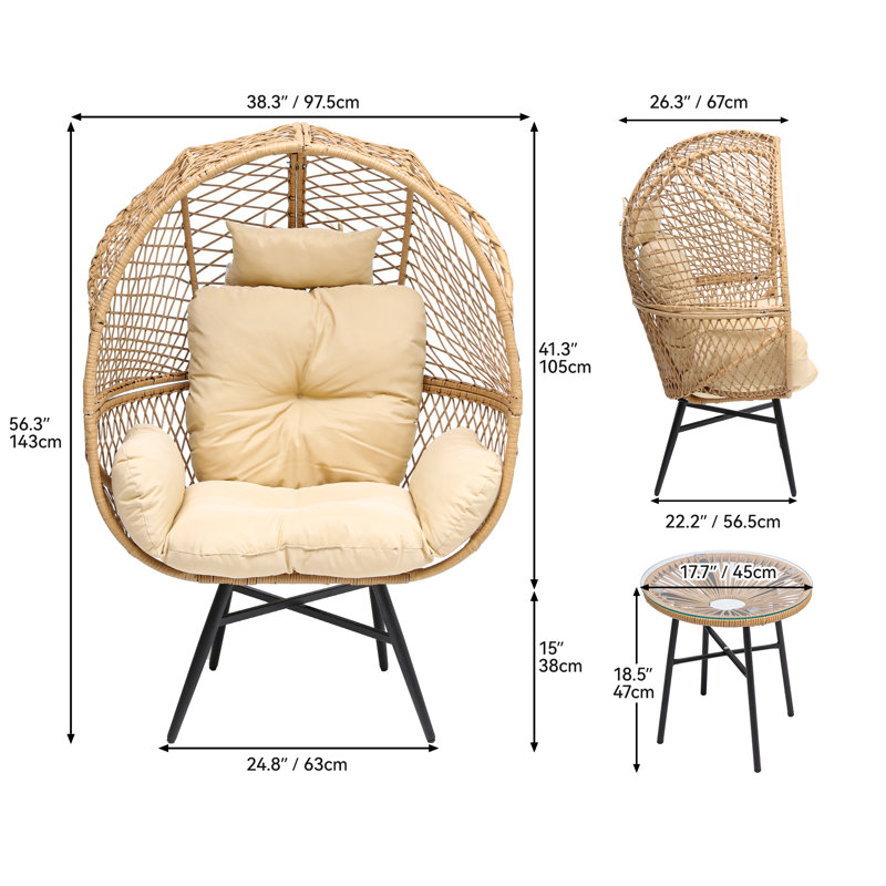 Fauteuil en osier avec table de bout en osier Wicker, Jaune / Noir