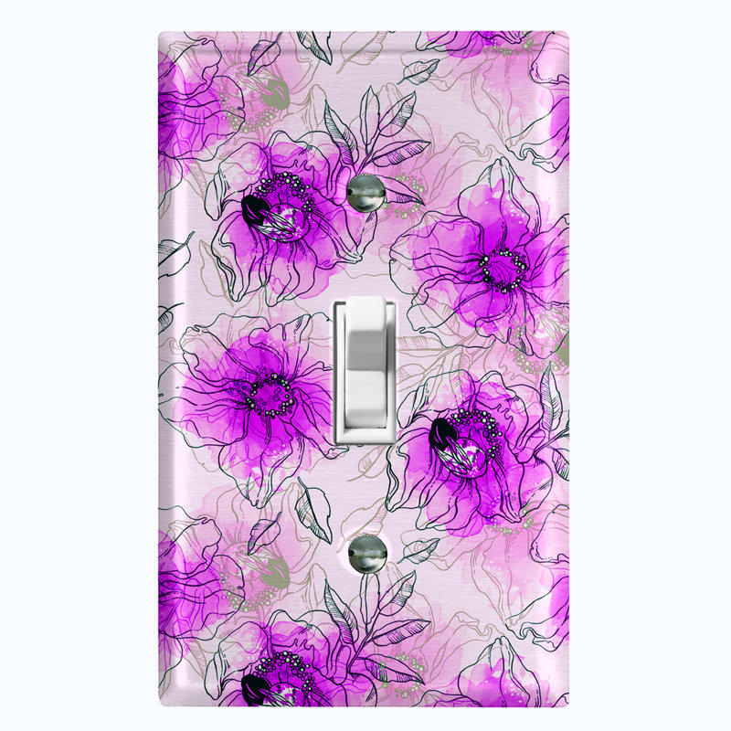 Couvercle de prise de plaque d'interrupteur en métal (fleurs aquarelles vertes - bascule simple), Mauve