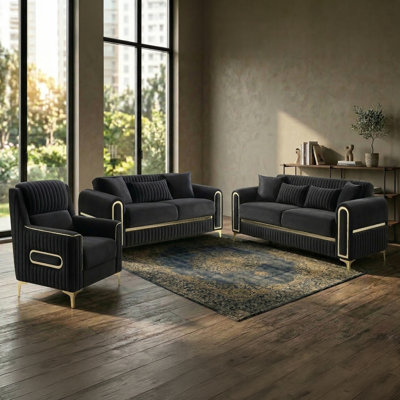 Durr 3PC Living Room Set Black