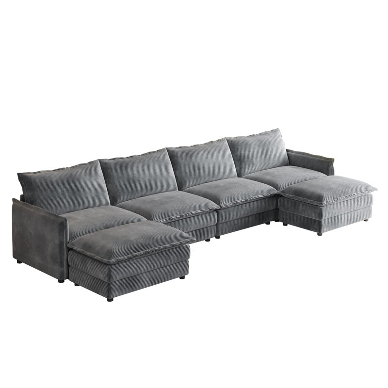 Très grand canapé rembourré en velours côtelé et coussins relaxants, Gris