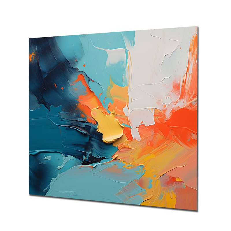 «Blue and Orange Paint Abstract Expression 1», art mural abstrait en métal, H 36 po x l 36 po