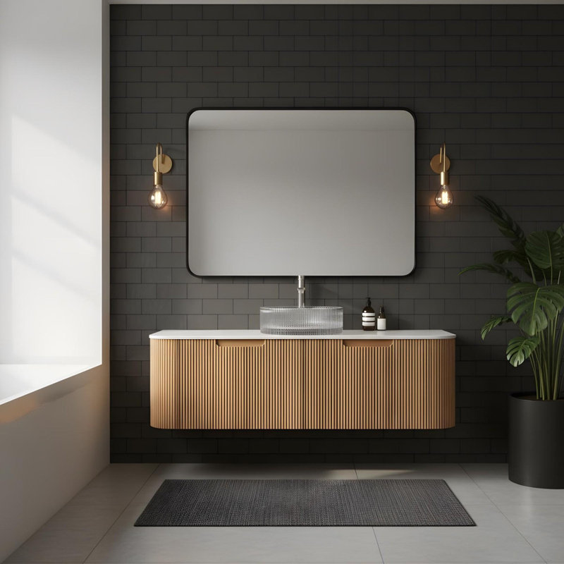 Meuble-lavabo de 48 po avec lavabo rond en verre transparent