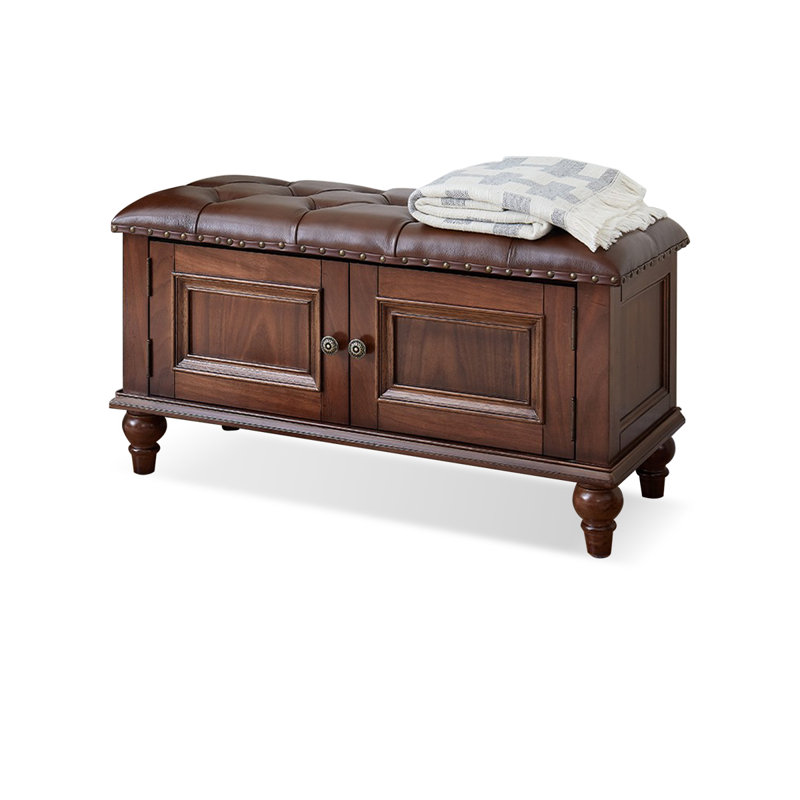 Dark Brown Upholstered Shoe Storage Bench