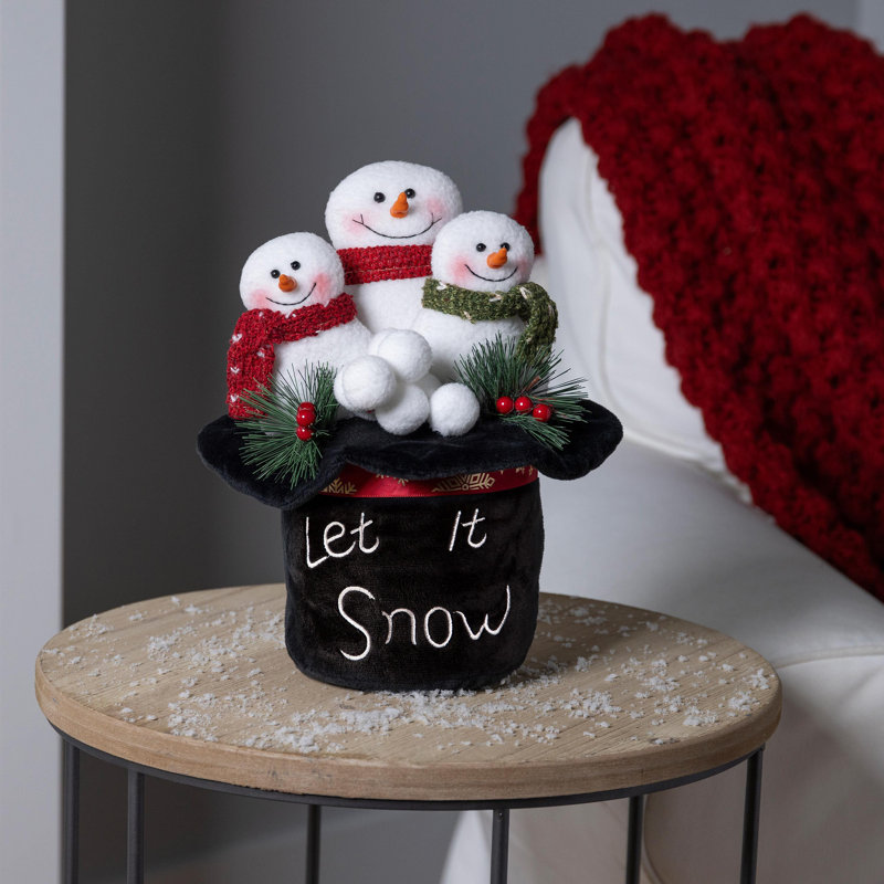 10.25" Fabric Snowmen in Hat Table Decor