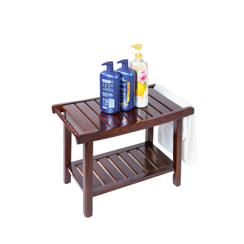 American Red Oak Shower Bench with Handles, Walnut