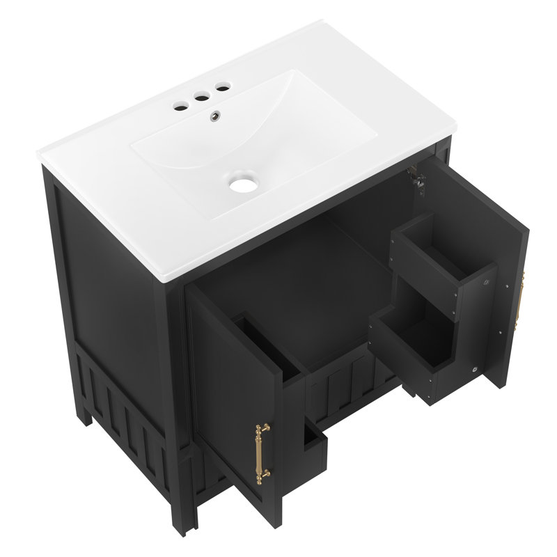 Meuble-lavabo élégant avec lavabo en céramique 30 po, Noir