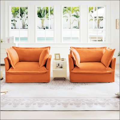 Ensemble de deux fauteuils à housse avec sièges profonds et grands coussins moelleux, idéal pour la vie, la lecture, les chambres et les espaces de travail