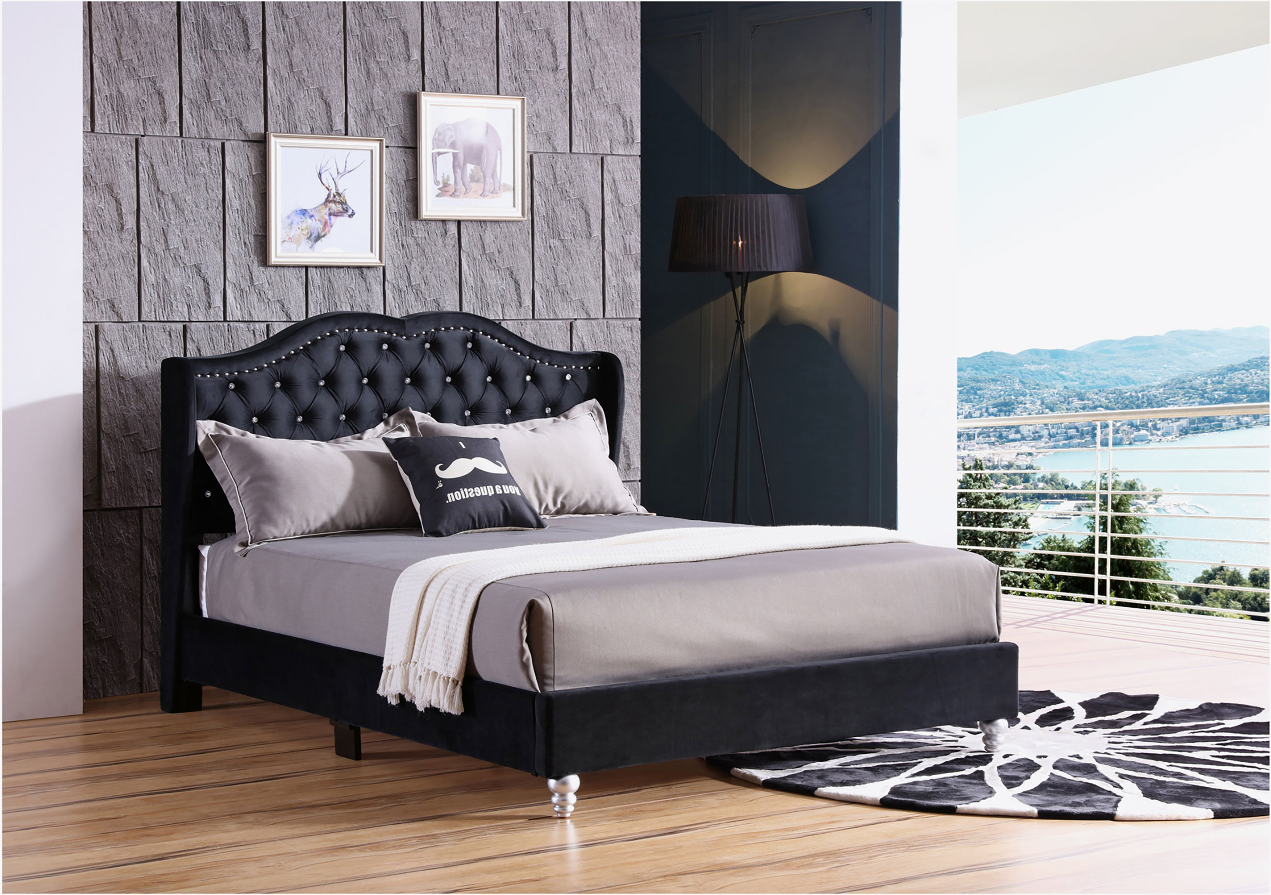House of Hampton® Elegant Transitional Black Upholstered Bed | Wayfair