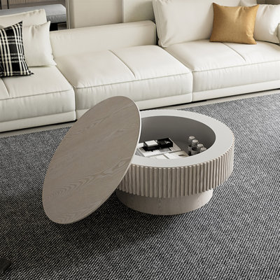 Table basse 31,5 po ronde avec rangement Table d'appoint moderne en placage de bois massif pour salon, chambre à coucher, appartement ou bureau
