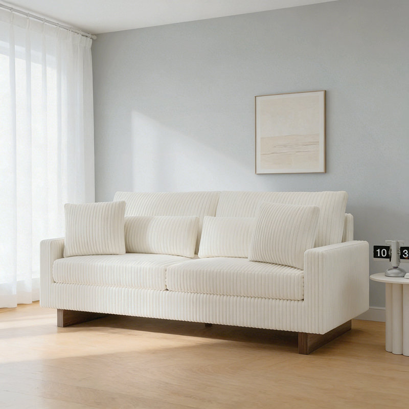 Canapé moderne rembourré en velours côtelé 80,3 po Aveline, Beige