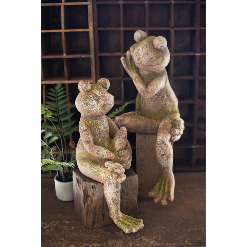  Statue de jardin grenouille H 24 po - Décoration extérieure en résine texturée grise