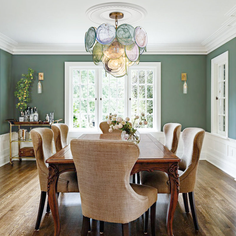 Artisan Vintage 5 - Light Colored Swirled Cloud Glass Tiered Chandelier, Green/Pink
