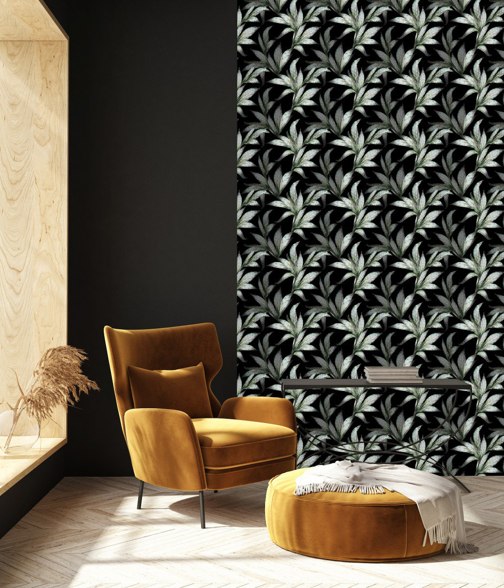 Red Barrel Studio Dark Wallpaper With Green Leaves Peel And Stick And ...