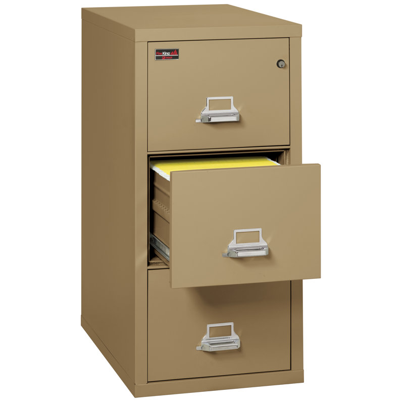 Fireproof 19'' Wide 3 -Drawer Steel File Cabinet, Sand, Key Lock