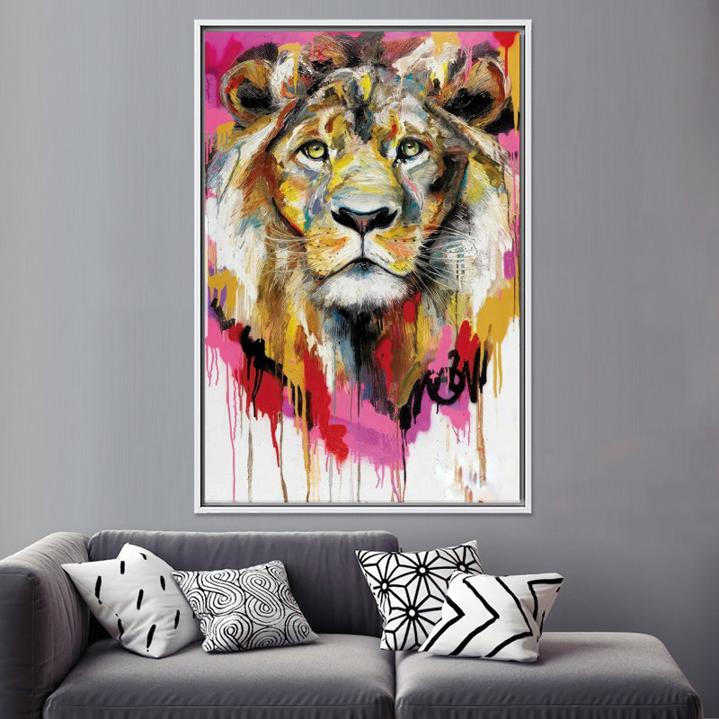 «Colorful King of the Jungle», reproduction d'art sur toile avec motif abstrait de lion, 1P, H: 27,6 po x l: 19,8 po