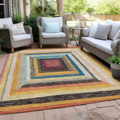 Machine Washable Indoor/Outdoor Xhevrie Honey Rug