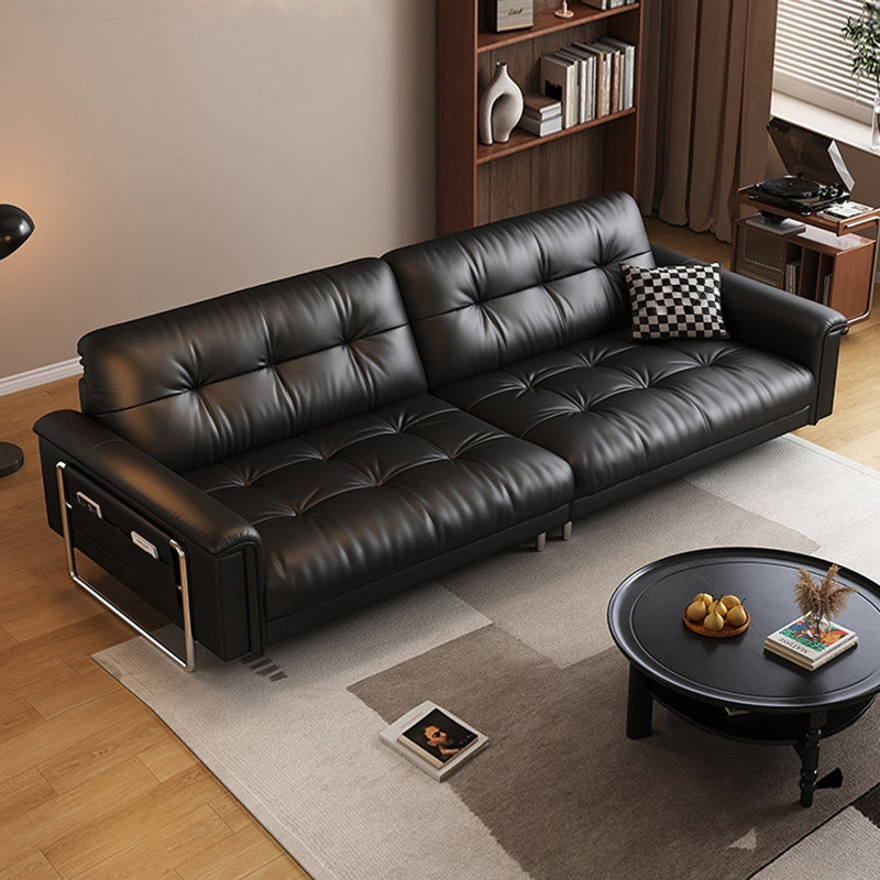 Canapé modulaire noir en cuir véritable, Noir, H 35,04 po x l 106,3 po x P 39,37 po