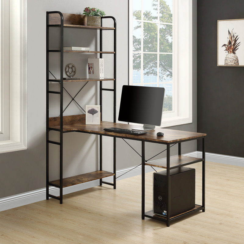 Beckon Modular Computer Desk, 70.5”H X 54.5”W X 31.5”D, Brown/Black