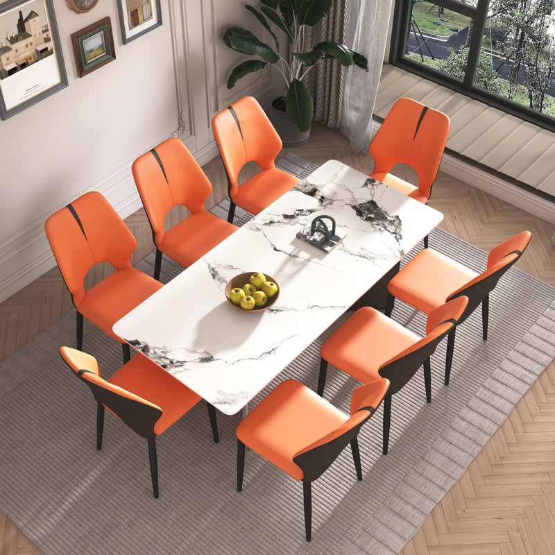 Luxurious Rectangular Dining Table with Eight Chairs for Various Settings, 29.5" H x 78.7" L x 35.4" W, 9