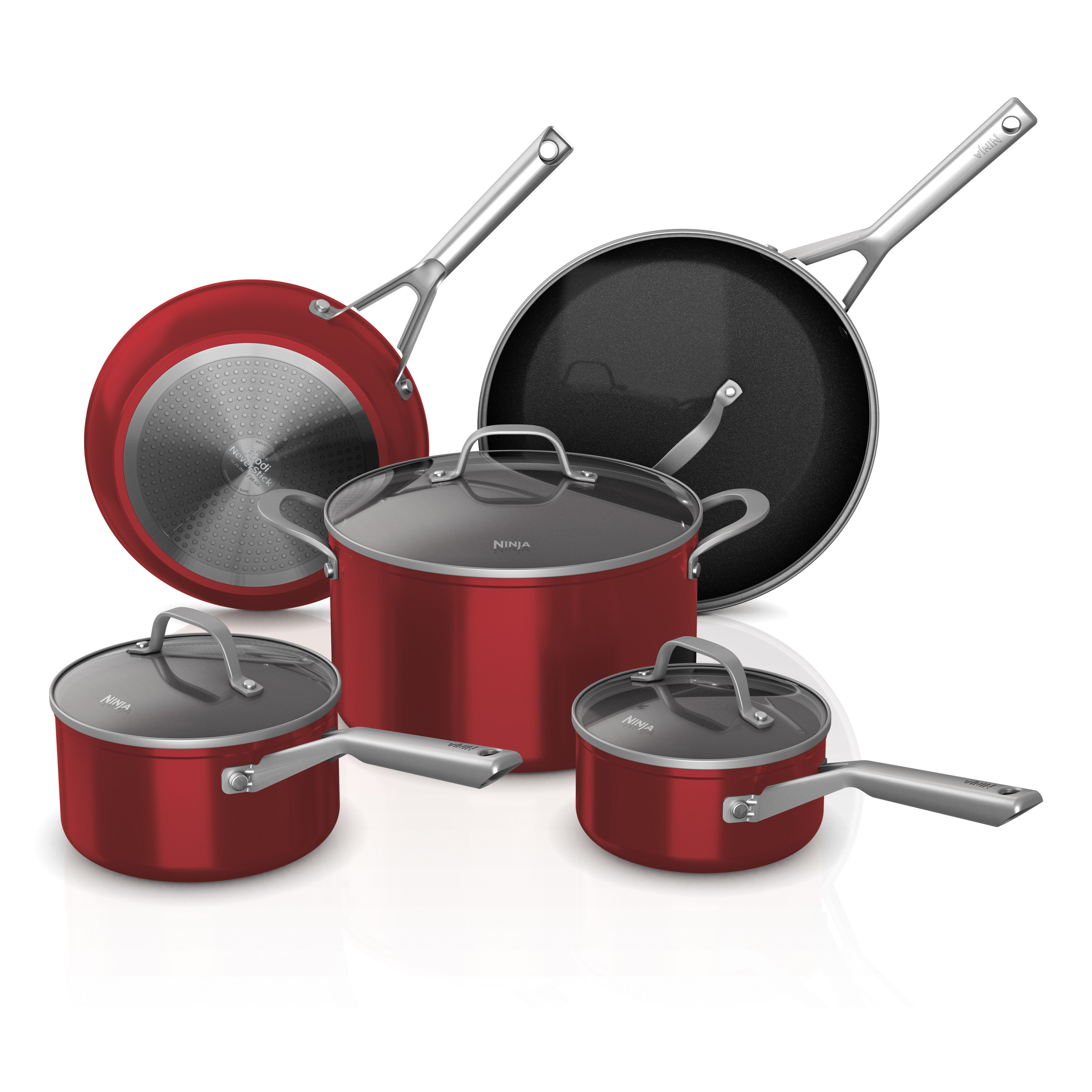 Reviews for NINJA Foodi NeverStick Vivid 8-Piece Aluminum Cookware Set with  Lids in Red