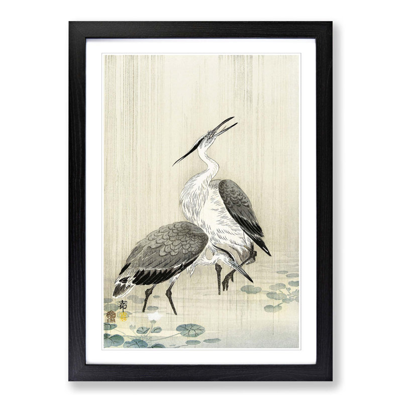 Two Herons in the Rain by Ohara Koson - Framed Print, Black Framed, 65cm H x 48cm W x 2cm D