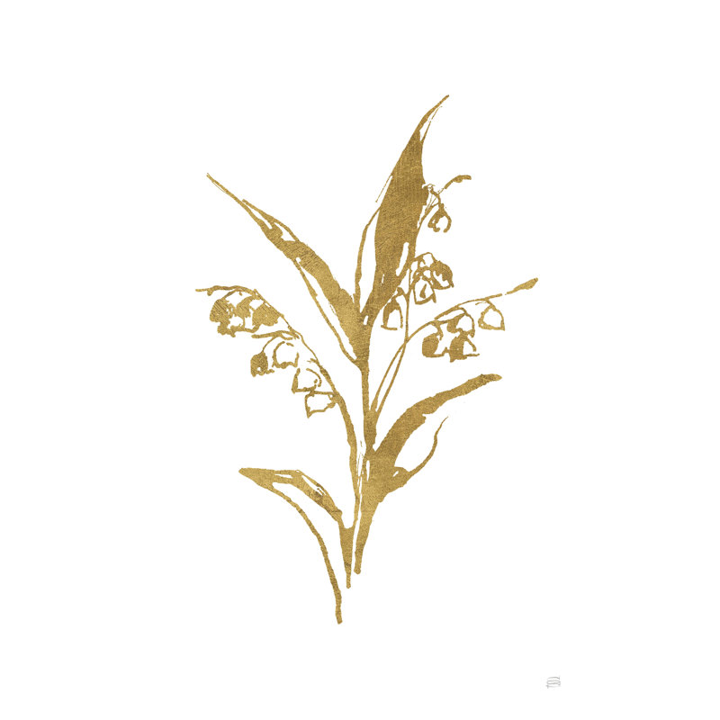«Gold Line Lily of the Valley I», reproduction sur toile tendue, H 48 po x l 32 po, Impression avec cadre érable, Oui