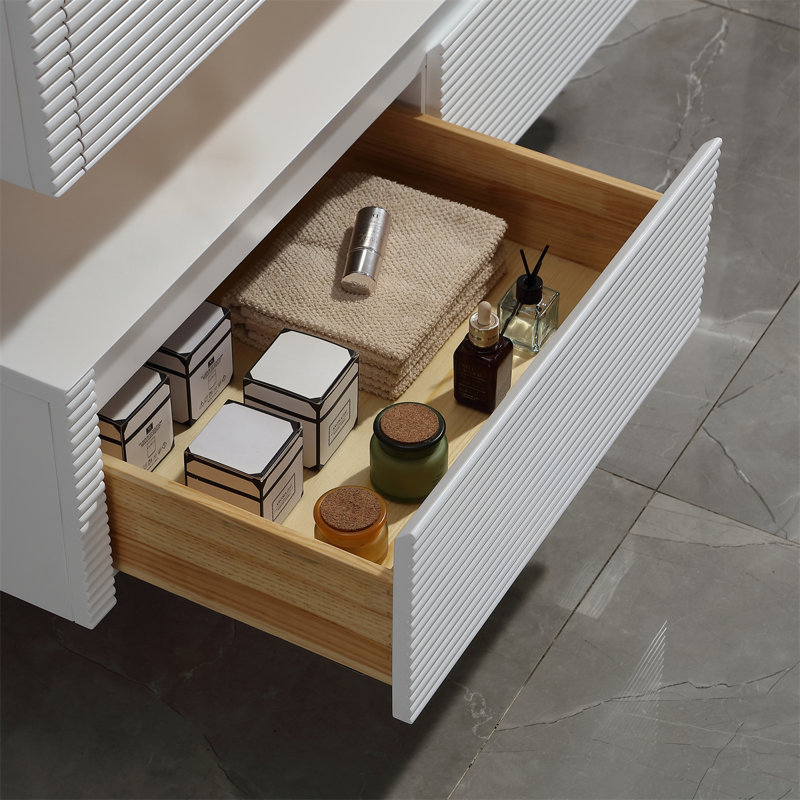 Meuble-lavabo mural simple 48 po avec plateau en marbre Brennick, Blanc