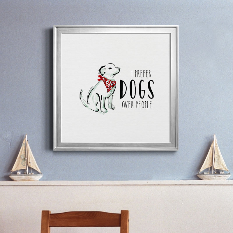 «Dogs over People», art textuel sur toile, Cadre argenté, H 26,5 po x l 26,5 po x P 1,5 po