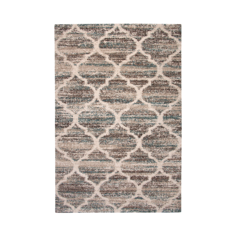Tapis géométrique bleu / brun / brun clair Aleyssa, 7 pi 10 po x 11 pi 2 po