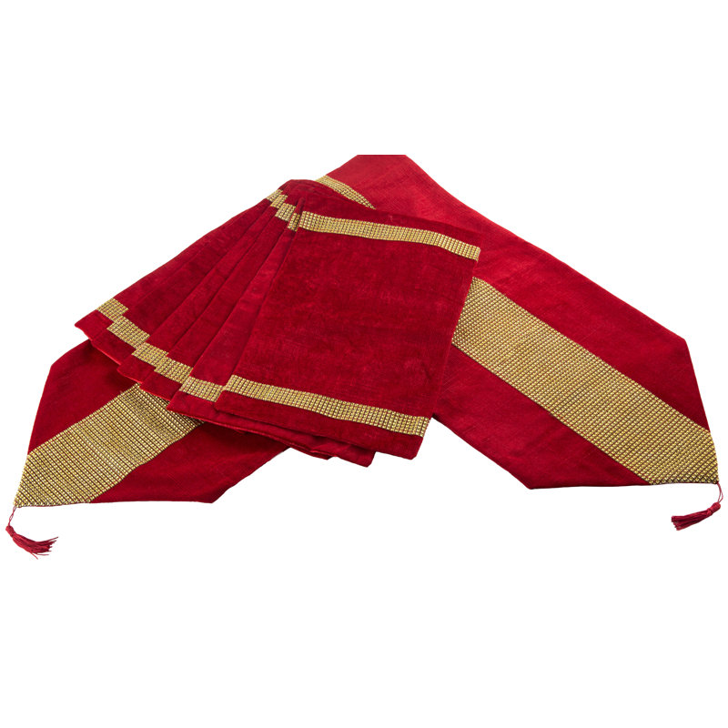 7pc Velvet Runner Set Double Diamante, Red/Gold