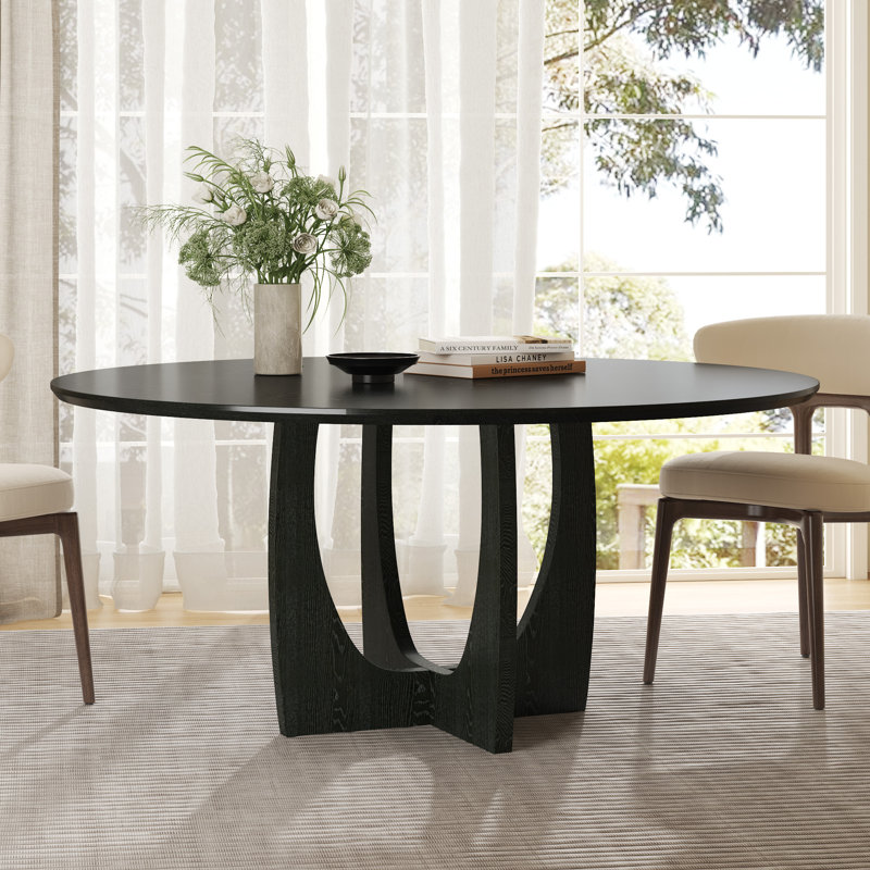 Tallulah 60" Solid Wood Round Dining Table, Black