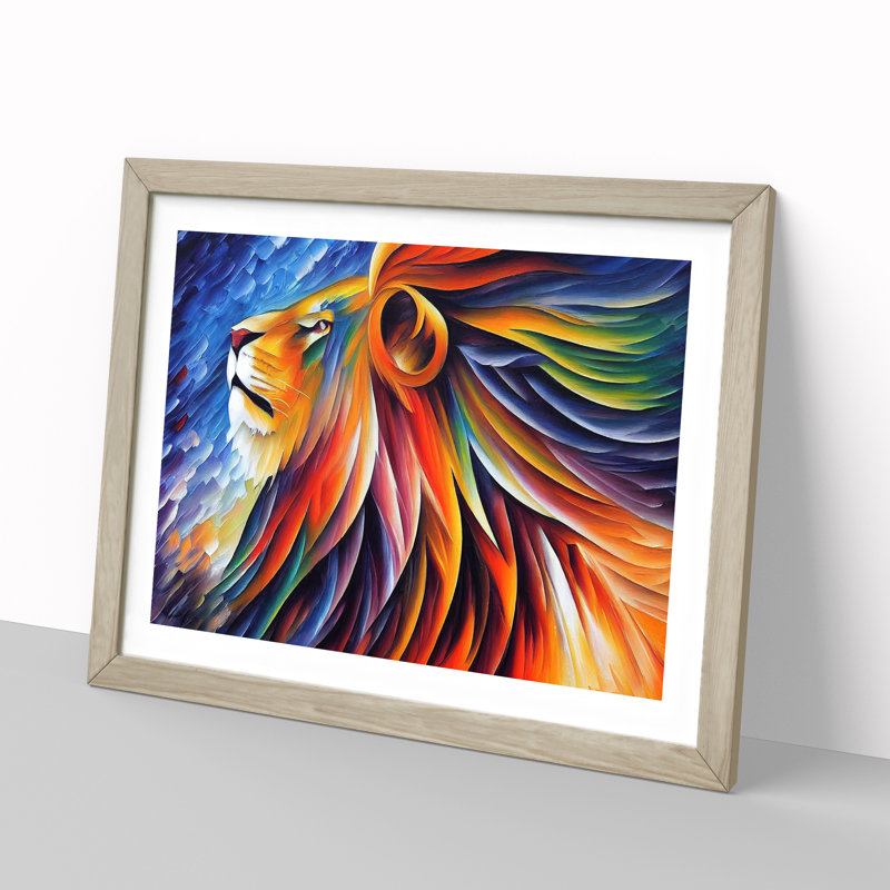 Lion Vol.4 - Single Picture Frame Print, 34cm H x 46cm W x 2cm D, Oak