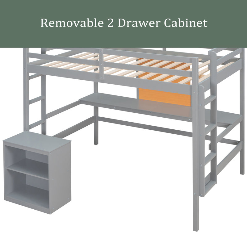 Lit mezzanine double avec bureau intégré Gleich, Gris