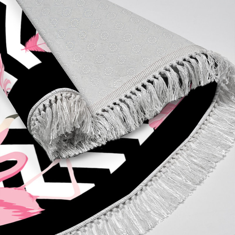 Tapis à chevrons en polyester tissé à plat noir / blanc / rose Noreen, Ovale 5 pi 3 po x 7 pi 7 po
