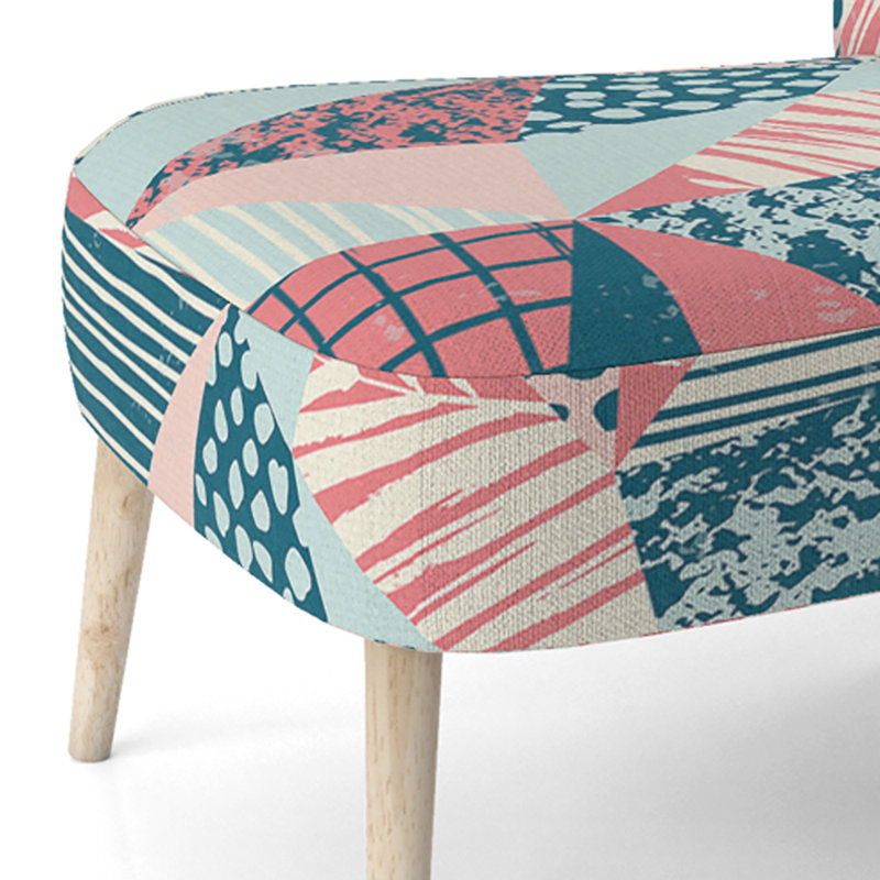 Peach And Blue Patchwork - Upholstered Patterned Accent Side Chair