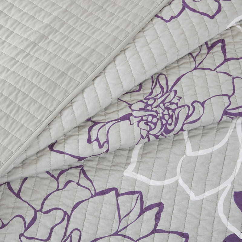 Ensemble de literie pour lit double / grand avec courtepointe en coton mauve et coussins à rabat 6 pièces