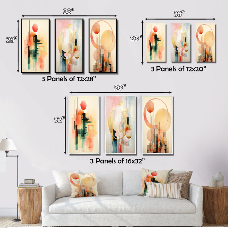 «Golden City Dreams Retro Illustration III», 3 pièces, Cadre flottant noir, H 28 po x l 36 po