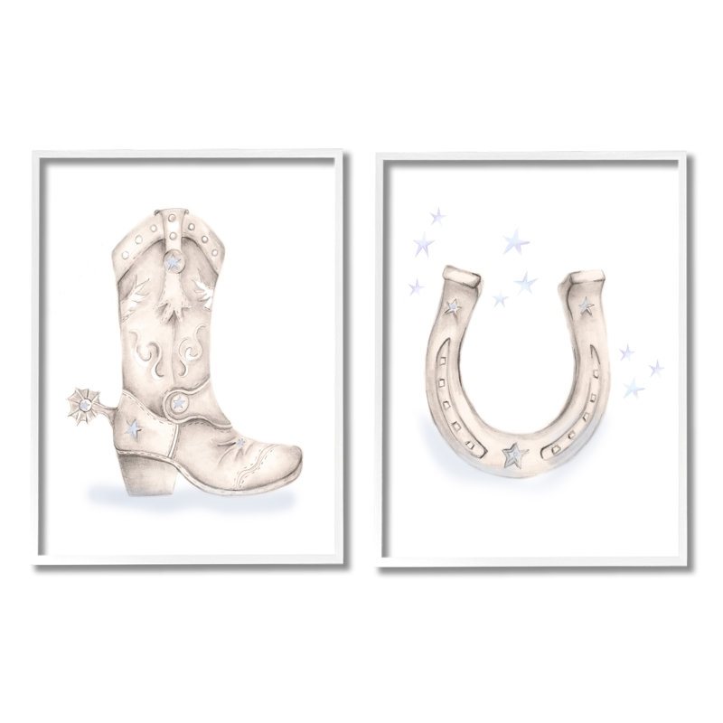 Western Cowboy Boot, 24" W x 30" H, Giclée encadrée blanc bord de mer