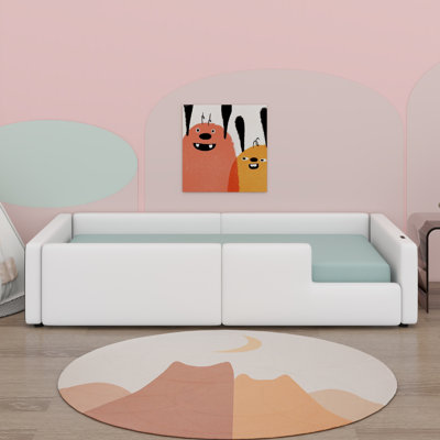 Upholstered Platform Bed With Guardrail And Charging Station