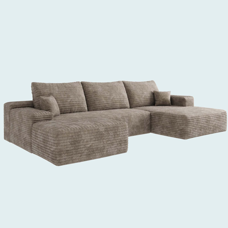 Cloud Sectional Sofa With 1 Ottoman, Modern Minimalist Upholstered Couches, Comfort U Shaped Sofa For Living Room, Deep Seat Corner Couch