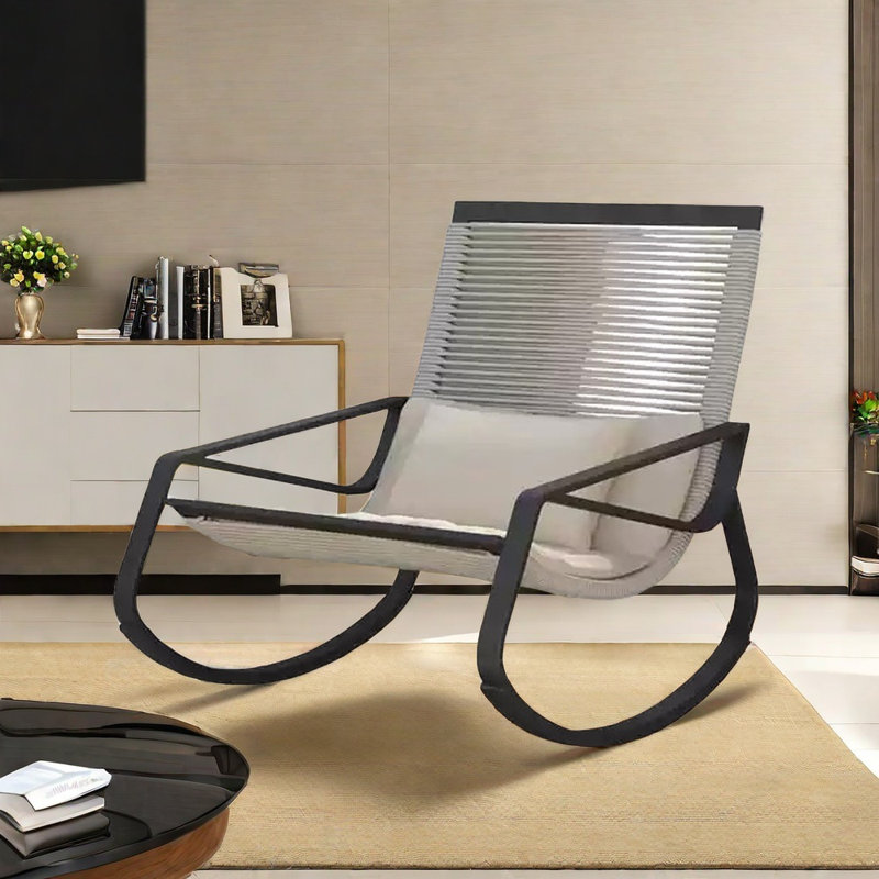Chaise berçante tissée confortable et élégante, Gris, Noir, noir, noir, noir